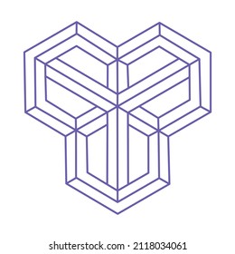 Formas de ilusión óptica imposibles. Logotipo. Objeto de arte óptico. Figura imposible. Arte de línea. Objeto geométrico irreal. Tatuaje de moda 2022 Muy Peri.