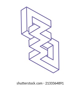 Impossible optical illusion shapes. Logo. Optical art object. Impossible figure. Line art. Unreal geometric objects.