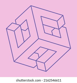 Impossible optical illusion shapes. Logo. Optical art object. Impossible figures. Line art. Unreal geometric objects.