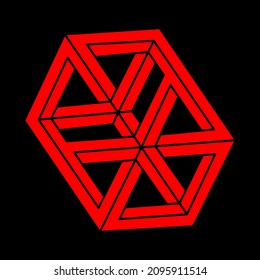 Impossible optical illusion shapes. Modern logo. Optical art objects. Impossible figure. Line art. Unreal geometric object.