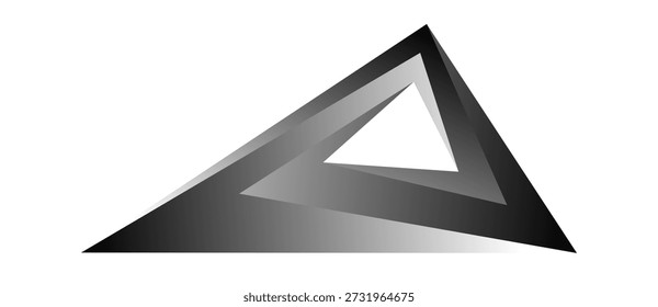 Triángulo de Penrose imposible en Gradientes negros, blancos y grises. Ilusión geométrica Abstractas con profundidad, perspectiva y distorsión. El arte visual conceptual desafía la percepción espacial.