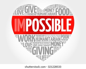Impossible to Possible word cloud, heart concept
