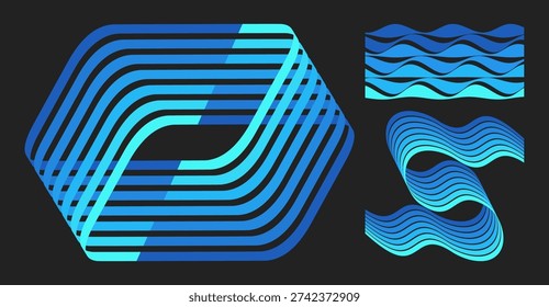 Impossible rectangular figure or optical illusion. Abstract wavy curved ribbons. Vector for brochure, poster, cover, card, presentation, flyer or banner.