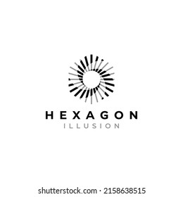 Impossible Rounded Hexagon Line Sphere Optical Illusion Logo Design Vector Template