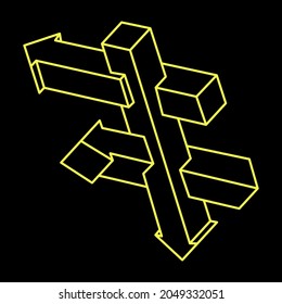 Impossible shape. Arrows isolated on a black background. Vector illustration. Optical illusion object. Optical art. Unreal geometric figures.