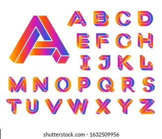 Impossible shape font design, alphabet letters and numbers vector illustration.