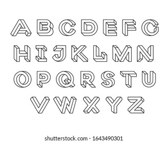 Impossible Shape Font Design, Alphabet Letters And Numbers Vector Illustration.