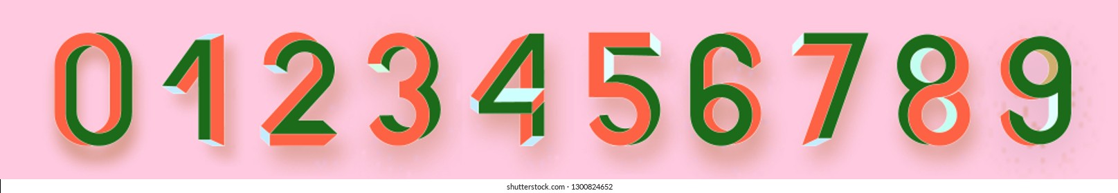 Impossible shape font. Memphis style numbers. Colored letters in the style of the 80s. Set of vector numbers constructed on the basis of the isometric view. Vector illustration 10 eps.