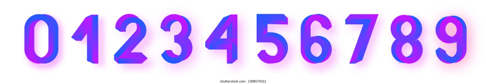 Impossible shape font. Memphis style numbers. Colored letters in the style of the 80s. Set of vector numbers constructed on the basis of the isometric view. Vector illustration 10 eps.