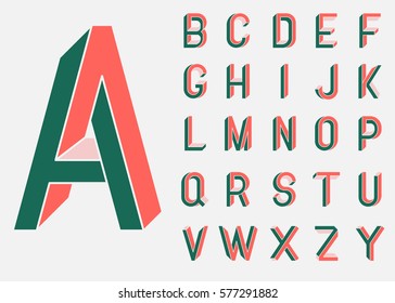 Impossible shape font. Memphis style letters. Colored letters in the style of the 80s. Set of vector letters constructed on the basis of the isometric view. Low poly 3d characters. Vector.