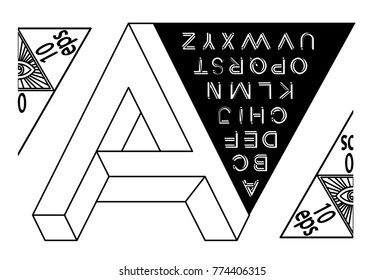 Impossible shape font. Memphis style letters. Colored letters in the style of the 80s. Set of vector letters constructed on the basis of the isometric view. Low poly 3d characters. Vector.