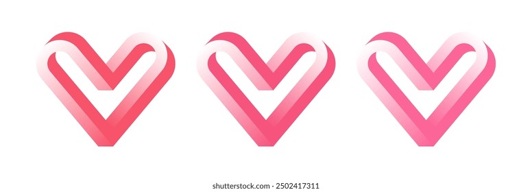 Unmögliche Form des Herzens im 3D-Stil einzeln auf weißem Hintergrund. Heart Logo Kollektion für Valentinstag, Postkarten oder Grußkarten. Vektorgrafik.