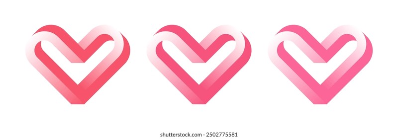 Impossible shape of heart in 3d style isolated on white background. Heart logo collection for Valentine's Day, postcards or greeting. Vector illustration.