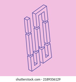 Impossible shape. Line art. Sacred geometry. Optical illusion. Abstract eternal geometric objects. Optical art. Impossible geometry symbol on a pink background. 