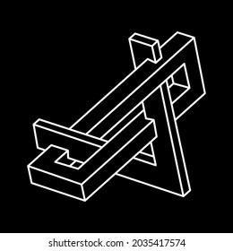 Forma imposible. Diseño de línea. Aislado sobre un fondo negro. Ilustración vectorial. Objetos ópticos de ilusión. Arte óptico. Cifras de geometría sagrada. Estilo Escher.