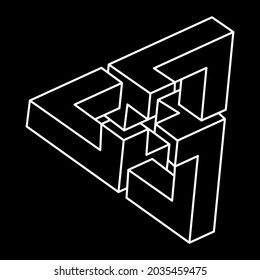 Impossible shape. Line design. Isolated on a black background. Escher style. Vector illustration. Optical illusion objects. Optical art. Sacred geometry figures.