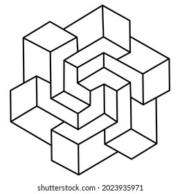 Impossible shape logo design, optical illusion object. Sacred geometry figure. Optical art.