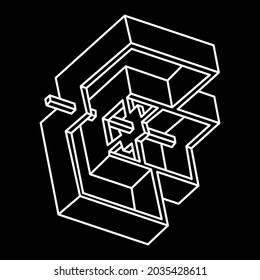 Impossible shape logo design, optical illusion object. Optical art figure. Escher style. Sacred geometry.