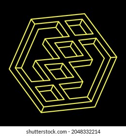 Impossible shape logo design, optical illusion object. Optical art. Sacred geometry figure.