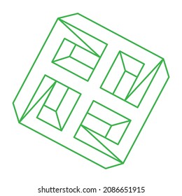 Impossible shape. Logo. Sacred geometry figure. Optical illusion. Abstract eternal geometric object. Impossible endless outline. Line art. Optical art. Impossible geometry shape on a white background.