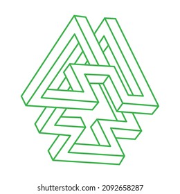 Impossible shape. Logo. Sacred geometry figure. Optical illusion. Abstract eternal geometric object. Impossible endless outline. Line art. Optical art. Impossible geometry shape on a white background.