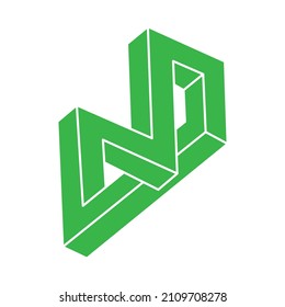 Impossible shape. Logo. Sacred geometry figure. Optical illusion. Abstract eternal geometric object. Impossible endless outline. Line art. Optical art. Impossible geometry shape on a white background.