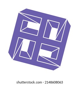 Impossible shape. Logo. Sacred geometry figure. Optical illusion. Abstract eternal geometric object. Impossible endless outline. Line art. Optical art. Impossible geometry shape on a white background.