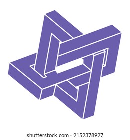 Impossible shape. Logo. Sacred geometry figure. Optical illusion. Abstract eternal geometric object. Impossible endless outline. Line art. Optical art. Impossible geometry shape on a white background.