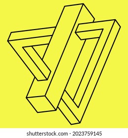 Impossible shape, optical illusion. Abstract triangle. Sacred geometry object. Op art.