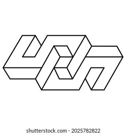 Impossible shape. Optical illusion figure. Vector illustration isolated on white background. Sacred geometry object. Op art.