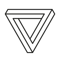 Impossible shape, optical illusion. Vector illustration of abstract  symbol Penrose triangle. Sacred geometry sign made in stippling technique. Isolated symbol. Pointillism. 