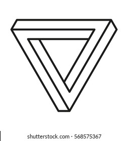 Impossible shape, optical illusion. Vector illustration of abstract  symbol Penrose triangle. Sacred geometry sign made in stippling technique. Isolated symbol. Pointillism. 