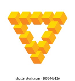 Impossible shape. Penrose optical illusion. Endless shape. Abstract infinite geometric object. Impossible eternal figure. Isolated on white background. Vector illustration
