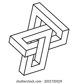 Impossible shape. Sacred geometry figure. Optical illusion. Abstract eternal geometric object. Impossible endless outline. Line art. Optical art. Impossible geometry shape on a white background.