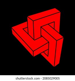 Impossible shape. Sacred geometry figure. Optical illusion. Abstract eternal geometric object. Impossible endless outline. Logo. Optical art. Impossible geometry shape on a black background. 