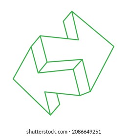 Unmögliche Form. Heilige Geometrie-Figur. Optische Illusion. Abstrakte ewige geometrische Objekte. Unmögliche endliche Rahmenpfeile. Optische Kunst. Unmögliche Geometrie auf weißem Hintergrund. Logo.