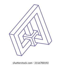 Impossible shape. Sacred geometry figures. Optical illusion. Abstract eternal geometric objects. Impossible endless outline. Optical art. Impossible geometry shape on a white background. Escher style.
