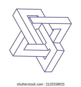 Impossible shape. Sacred geometry figures. Optical illusion. Abstract eternal geometric objects. Impossible endless outline. Optical art. Impossible geometry shape on a white background. Escher style.