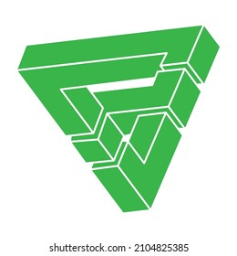 Impossible shape. Sacred geometry logo. Optical illusion triangle. Abstract eternal geometric object. Optical art. Impossible geometry symbol on a white background. Line art. Escher style.
