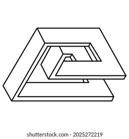 Impossible shape. Sacred geometry. Optical illusion. Abstract eternal geometric object. Impossible endless outline. Impossible geometry figure on a white background. Op art. Line art.