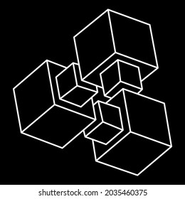 Impossible shape. Sacred geometry. Optical illusion. Abstract eternal geometric object. Escher style. Impossible endless outline. Op art. Impossible geometry symbol on a black background. Line art.