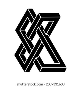 Impossible shape. Sacred geometry. Optical illusion. Abstract eternal geometric object. Optical art figure.
