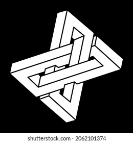 Impossible shape. Sacred geometry. Optical illusion figure. Abstract eternal geometric object. Line art. Optical art. Escher paradox.