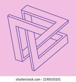 Impossible shape. Sacred geometry. Optical illusion Logo. Abstract eternal geometric objects. Optical art. Impossible geometry symbol on a pink background. Line art. Tattoo.