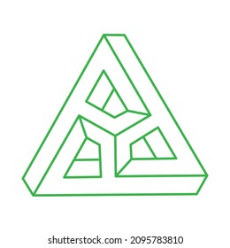 Impossible shape. Sacred geometry triangle. Optical illusion logo. Abstract eternal geometric object. Impossible endless outline. Op art. Impossible geometry shape on a white background. Escher style.