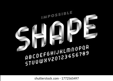 Impossible shape style font, alphabet letters and numbers, vector illustration