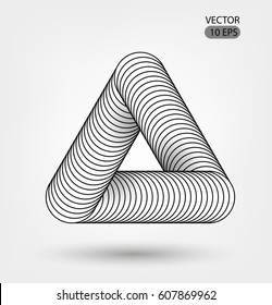 Impossible shape triangle . Optical illusion illustration, abstract futuristic background. Black and white. Black and white lines. Futuristic design. Vector 10 EPS.