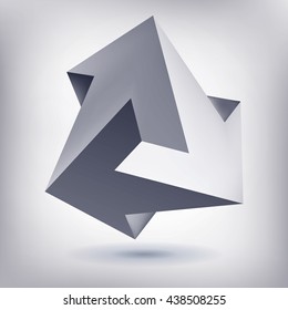 Impossible shape, unreal arrows, 3 arrows vector, crystal, 3D low polygon geometry, abstract vector object, mesh version

