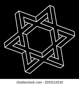 Impossible shape. Web design element. Optical illusion object. Line design. Unreal geometric figures. Sacred geometry. Optical art.