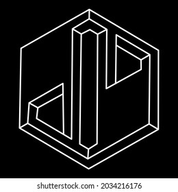 Impossible shape. Web design element. Optical illusion object. Sacred geometry hexagon. Line design.